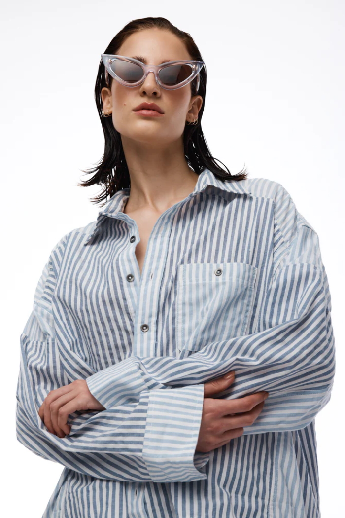 Patchwork Stripe Oversized Shirt