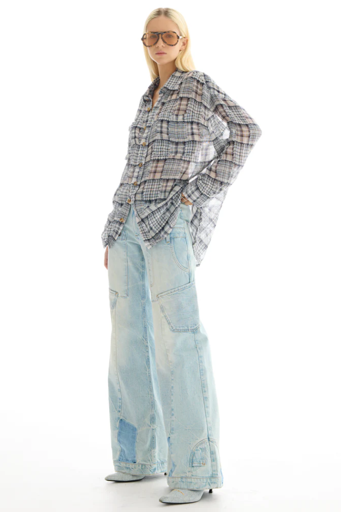 Mono Frayed Patchwork Check Shirt