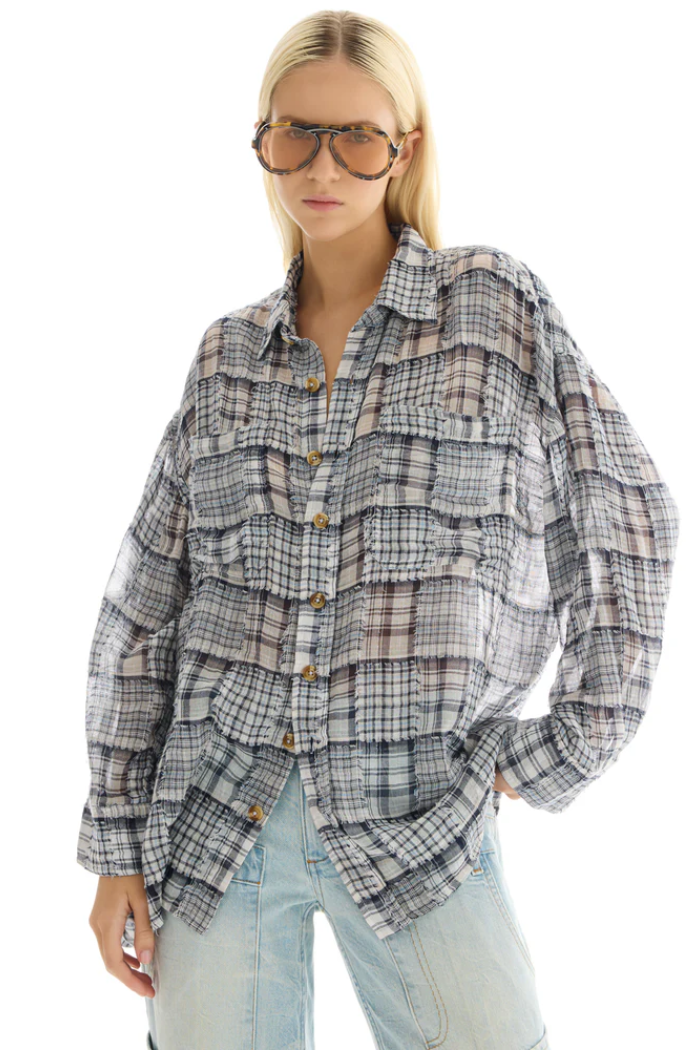 Mono Frayed Patchwork Check Shirt
