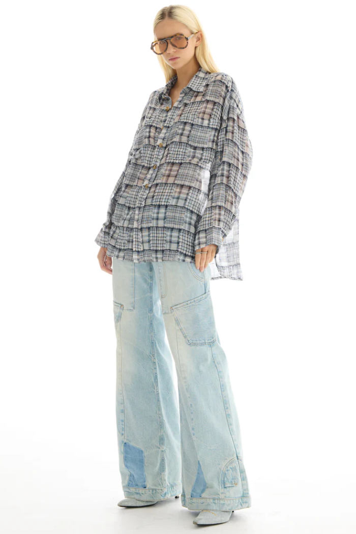 Mono Frayed Patchwork Check Shirt