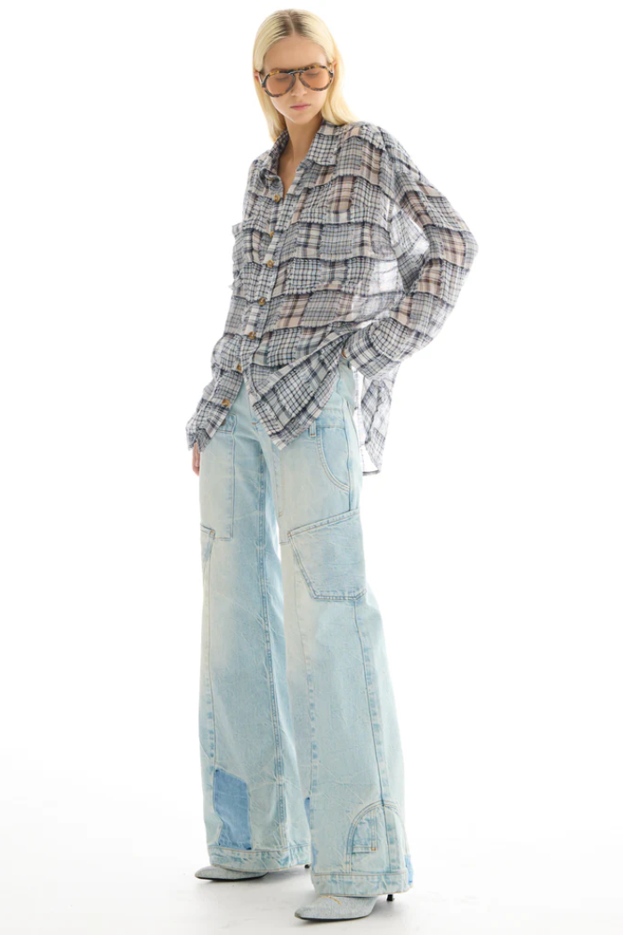 Mono Frayed Patchwork Check Shirt