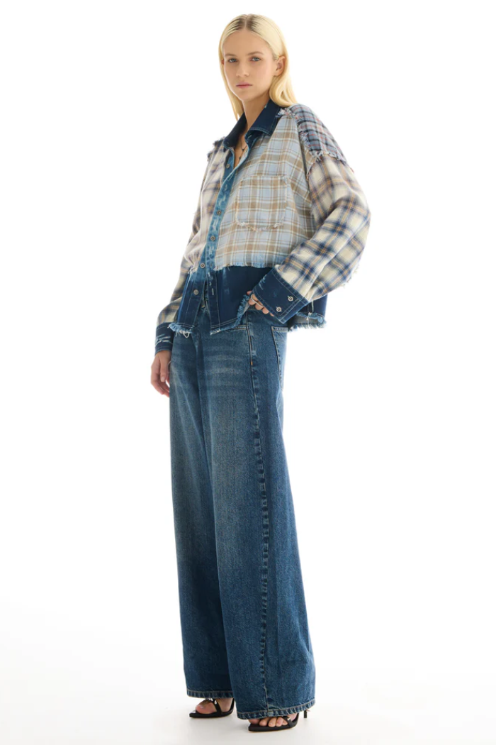 Mixed Flannel And Denim Shirt