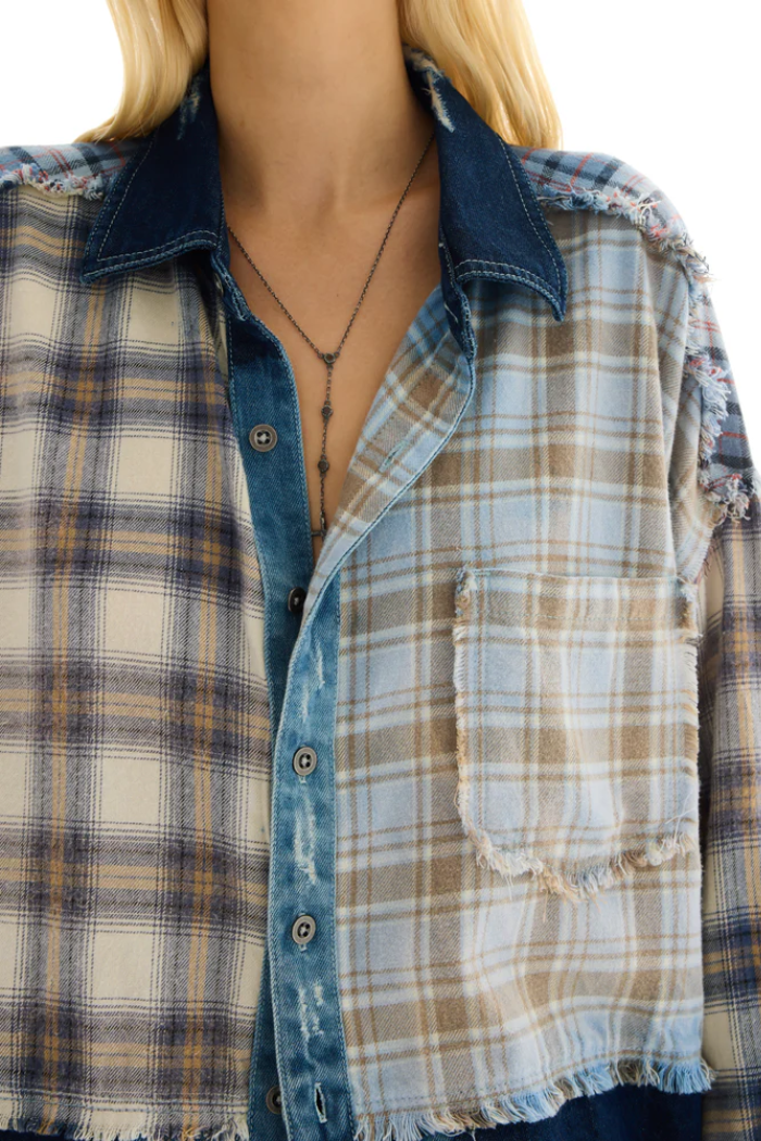 Mixed Flannel And Denim Shirt