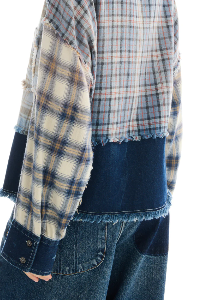 Mixed Flannel And Denim Shirt