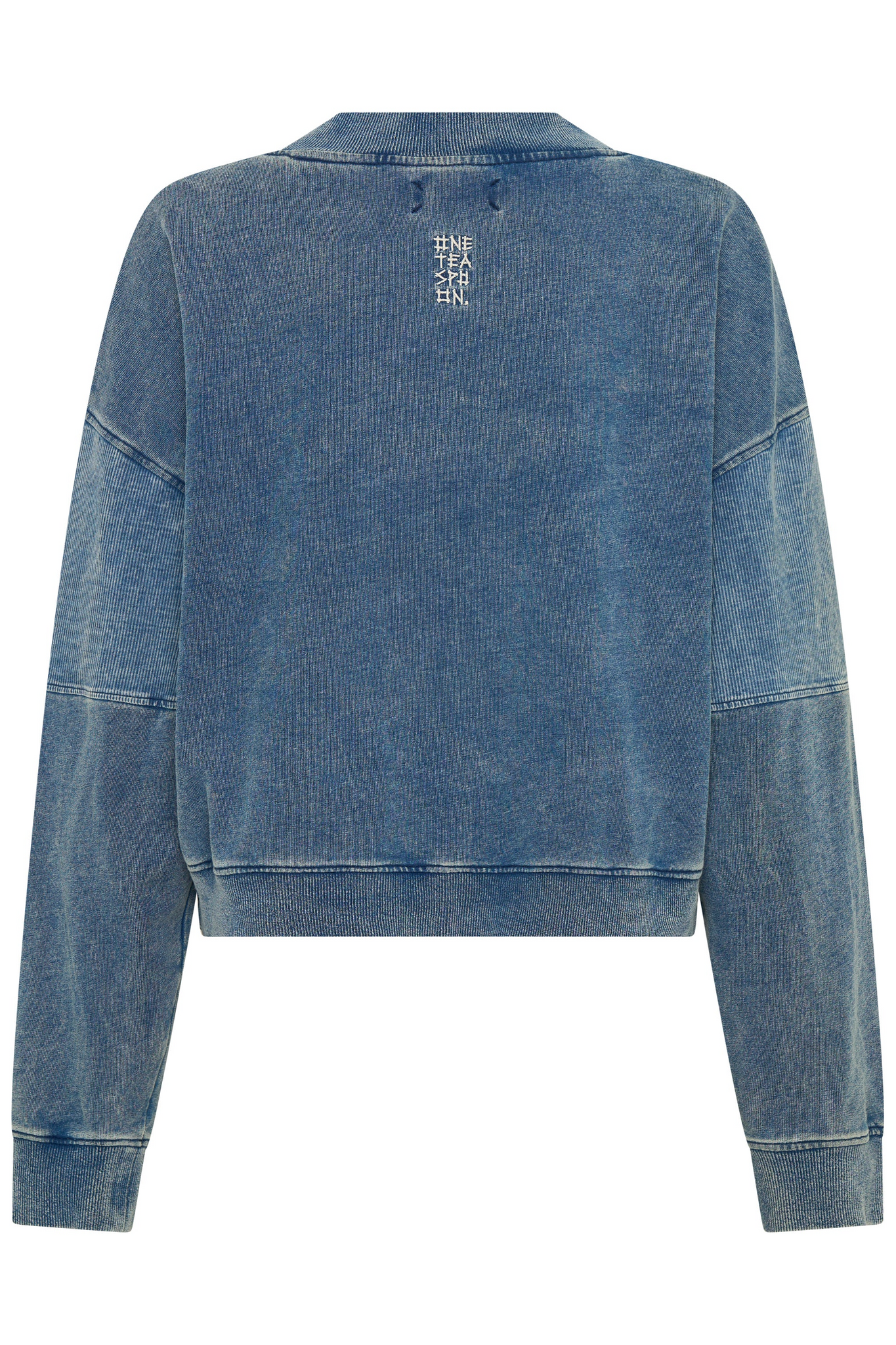 Retro Fade Panelled V Sweater - Washed Blue