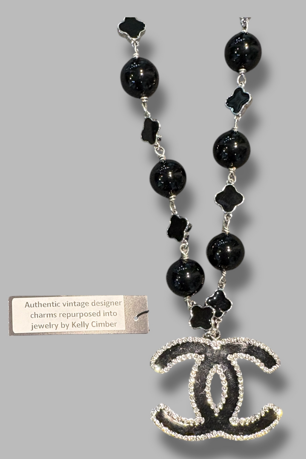 Vintage Reworked CC & Silver CZ Clover Necklace