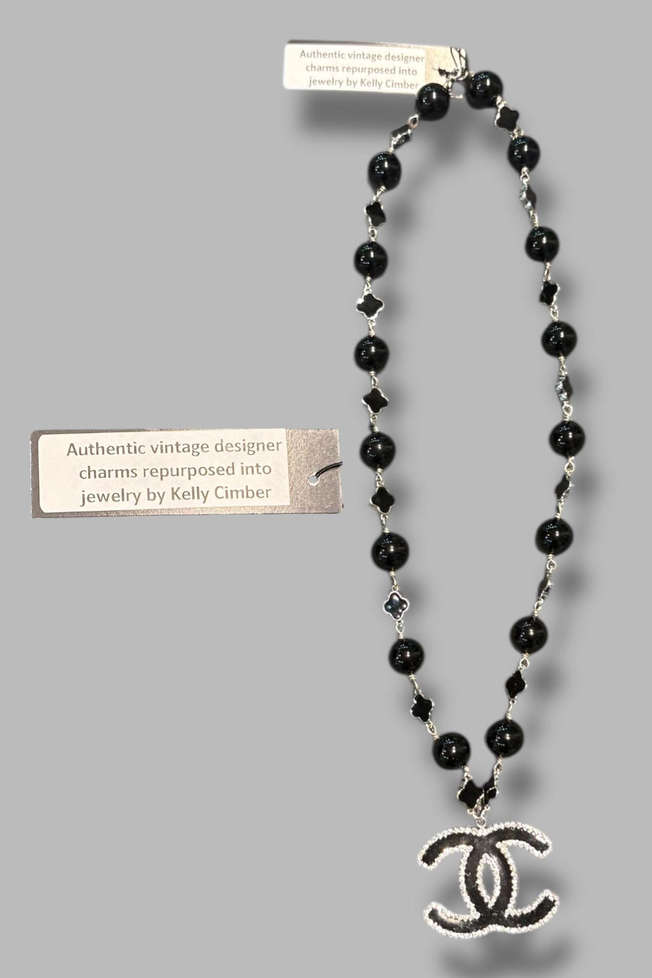 Vintage Reworked CC & Silver CZ Clover Necklace