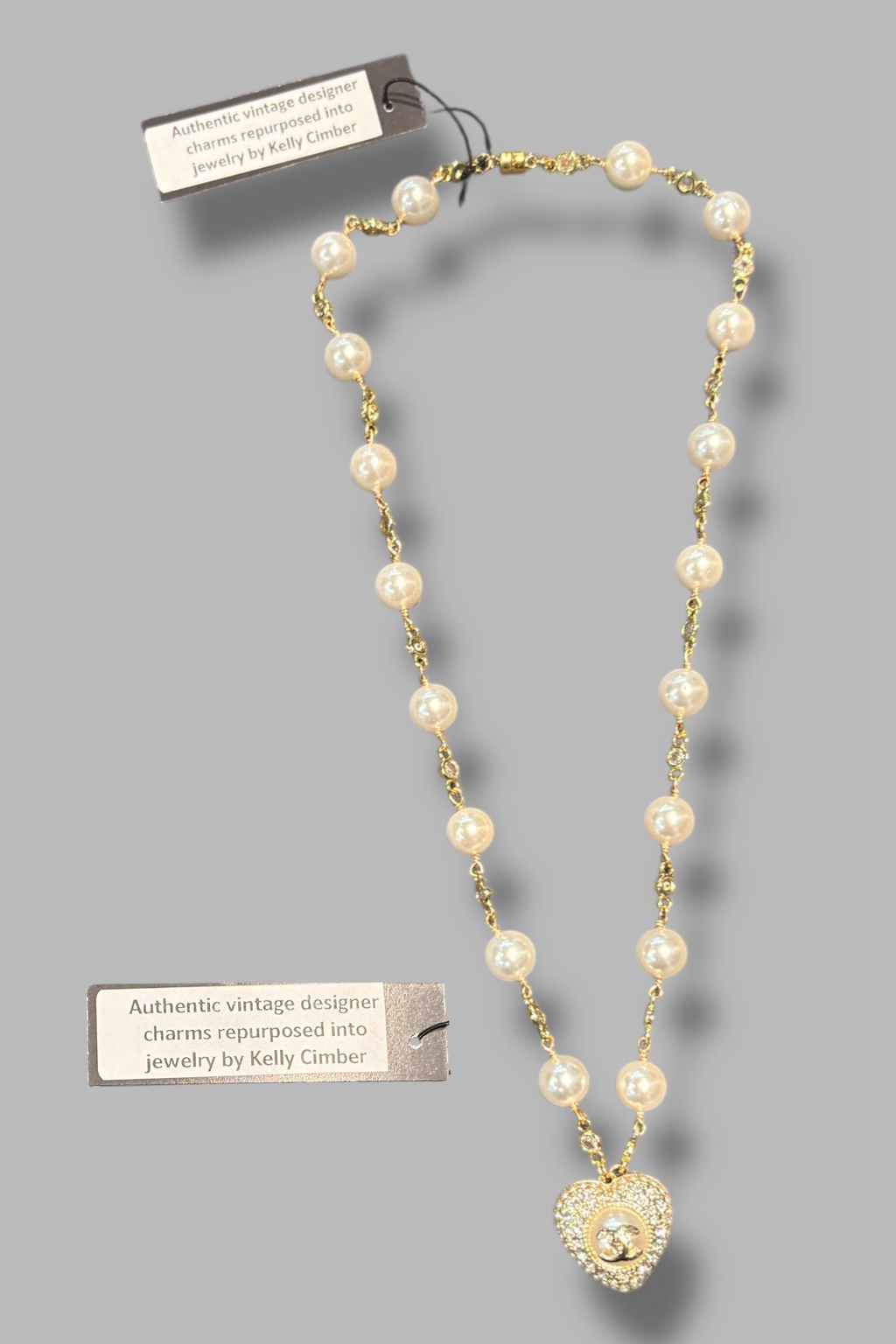 Vintage Reworked CC Large Pearl Heart Neckalce