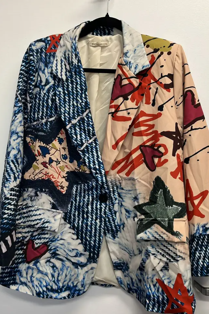 Bladg One Size Artistic Denim Graffiti Blazer