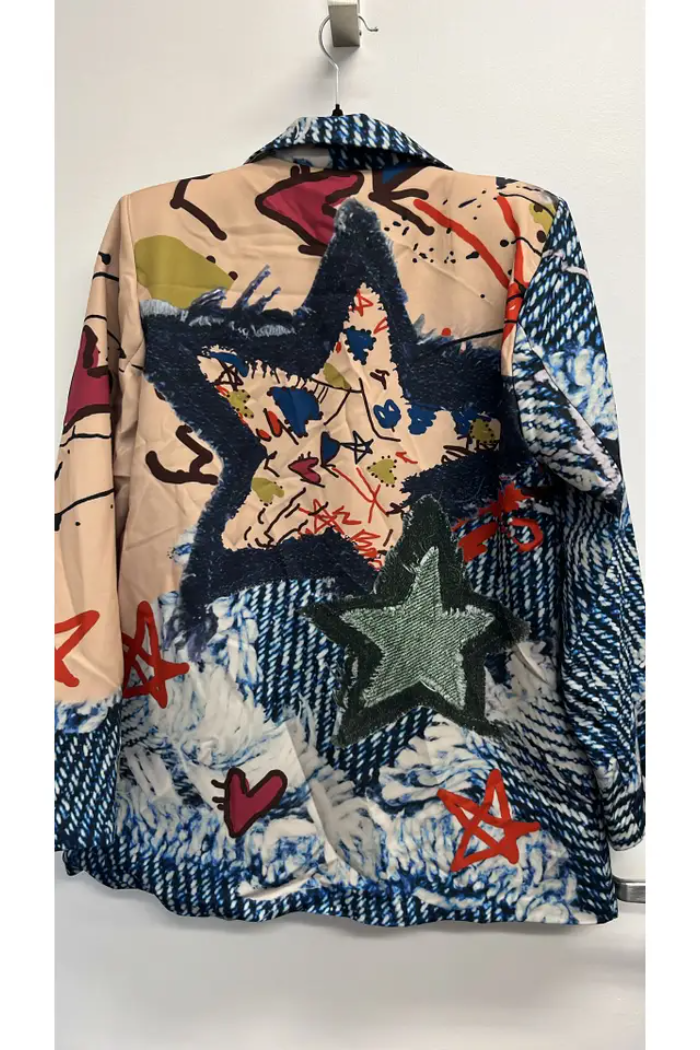 Bladg One Size Artistic Denim Graffiti Blazer