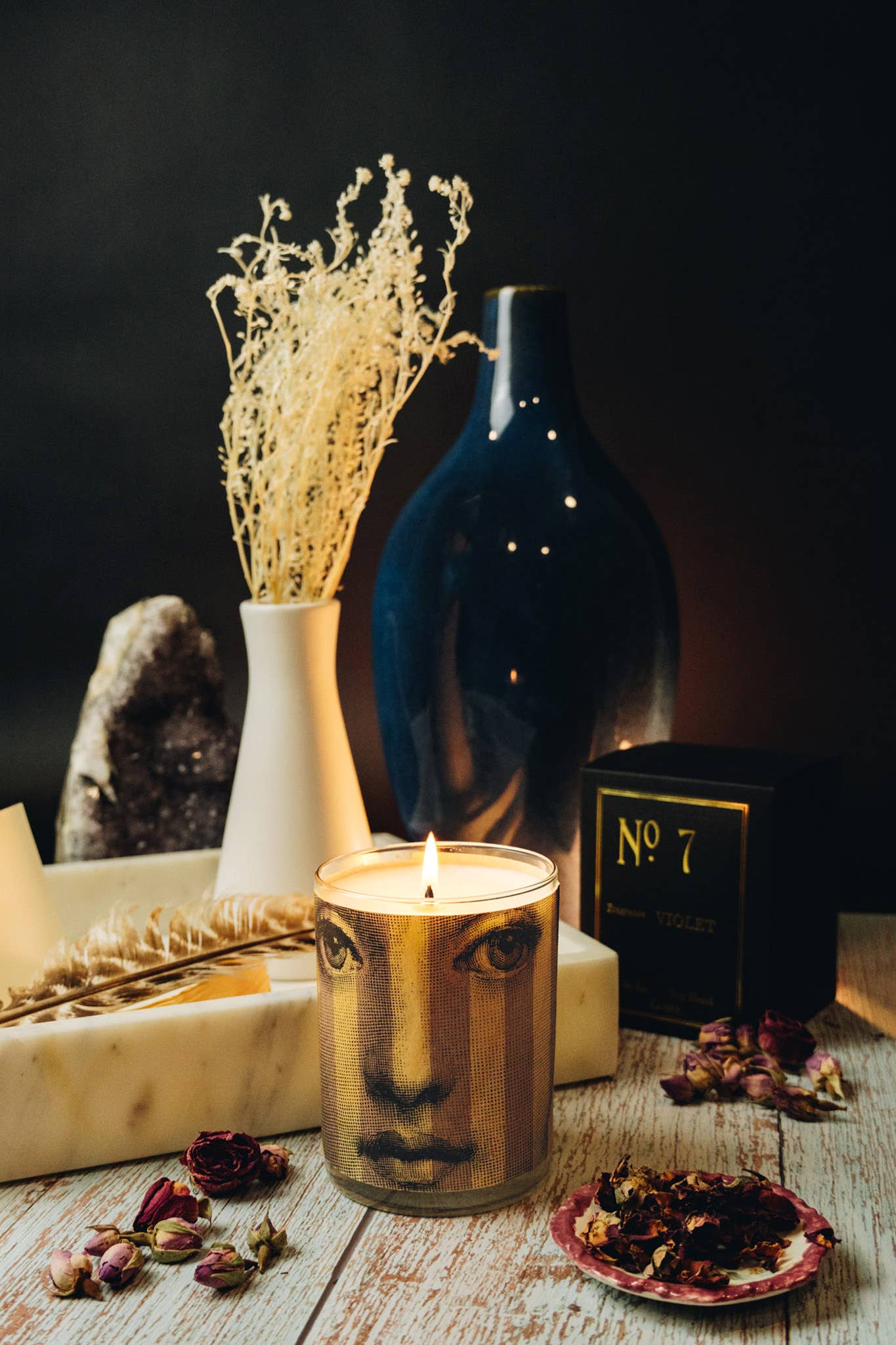 No. 7 Violet Wood Wrapped Candle