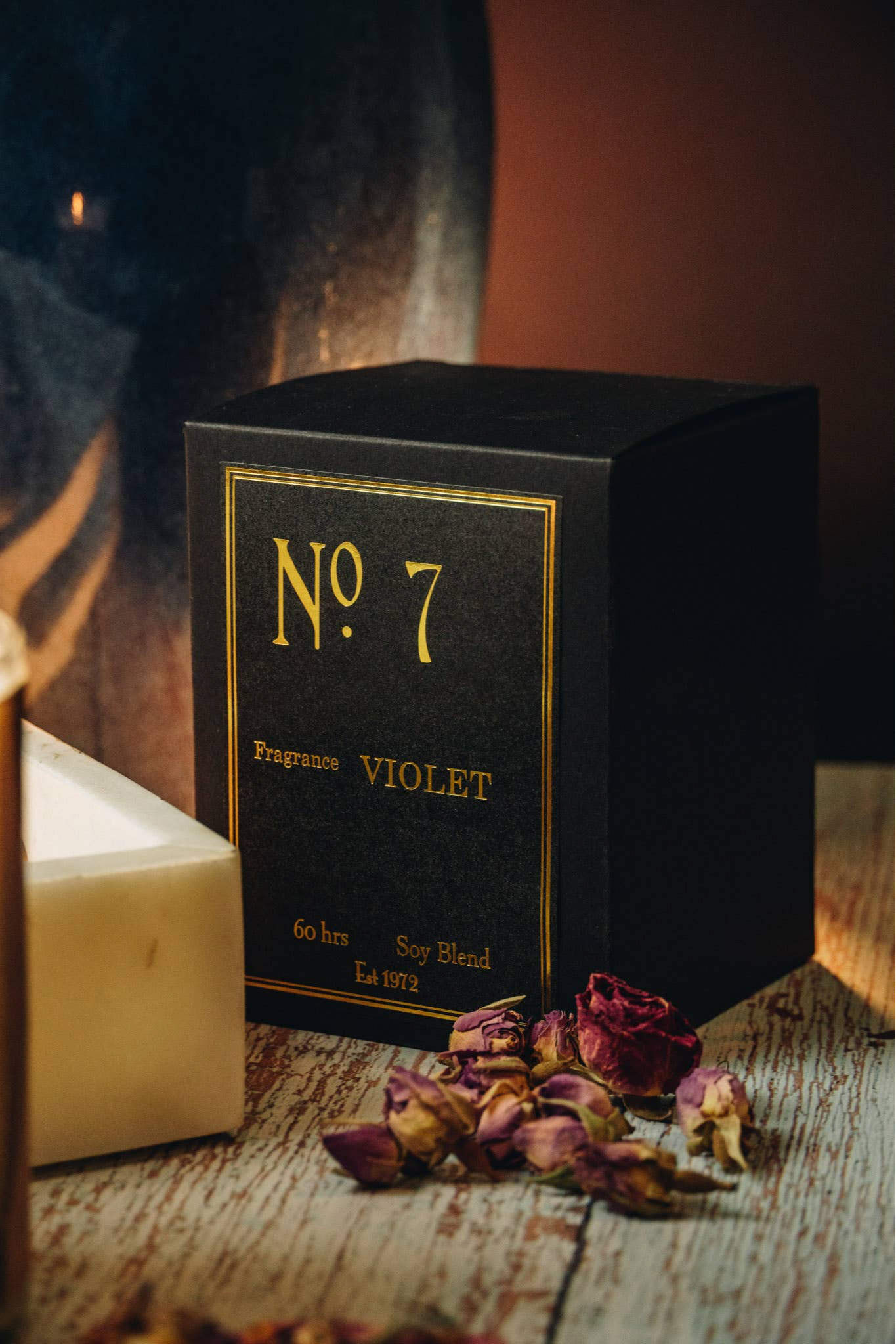 No. 7 Violet Wood Wrapped Candle