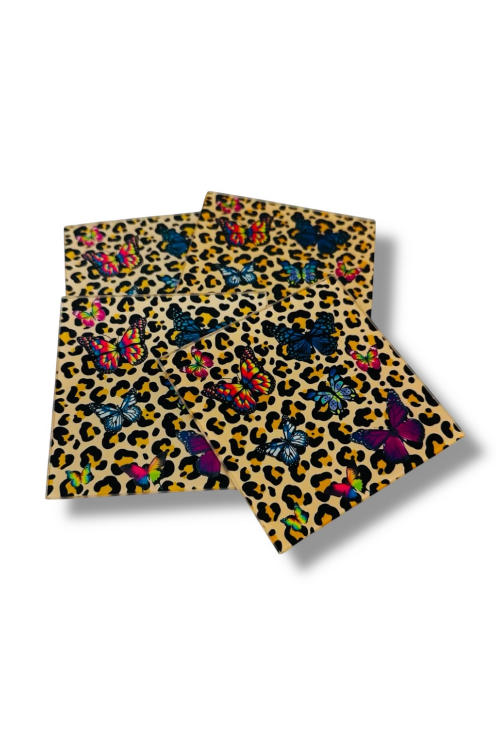 Cheetah Animal Print Butterfly Coaster Set
