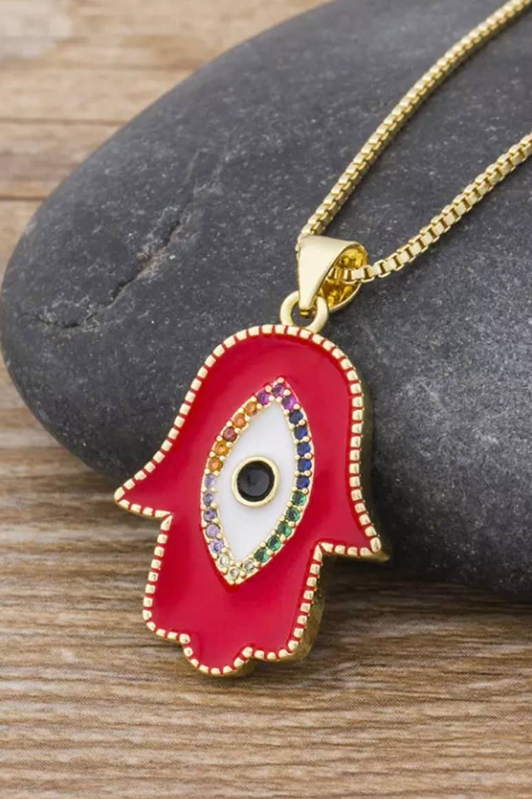 Colorful Evil Eye Hamsa Necklace