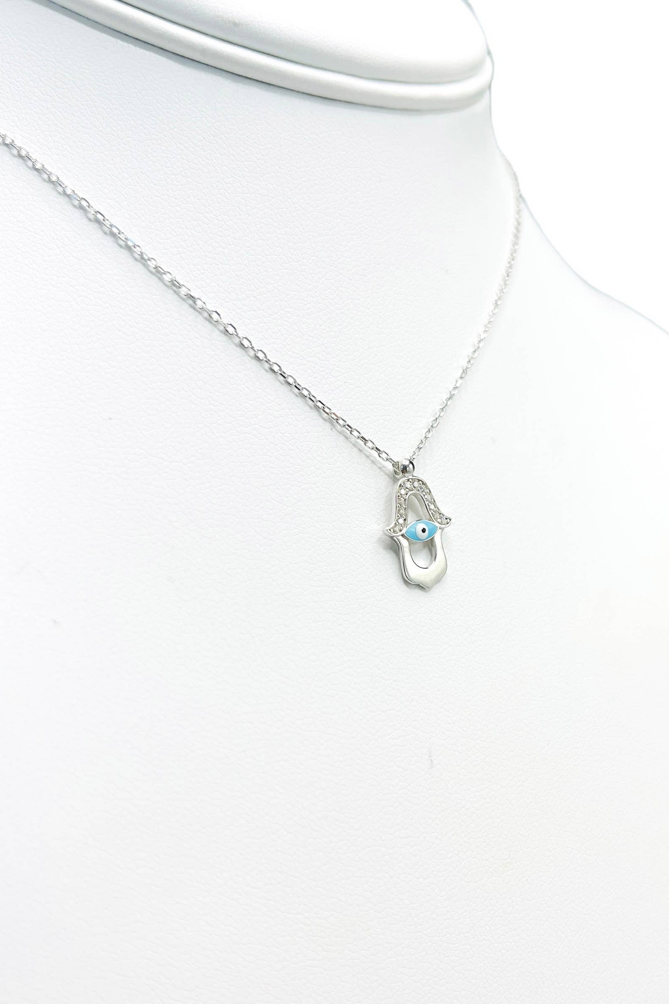 Sterling Silver Hamsa Blue Evil Eye Necklace (92.5)