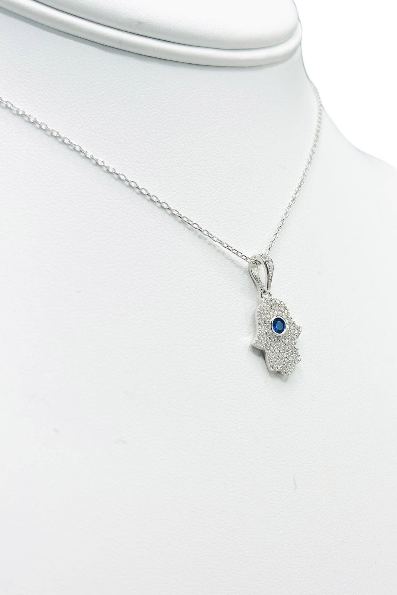 Sterling Silver Navy Stone Hamsa Necklace (92.5)