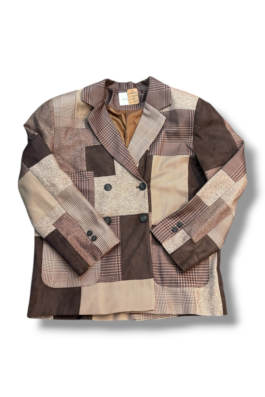 Brown Patchwork Design Oversized Blaxer