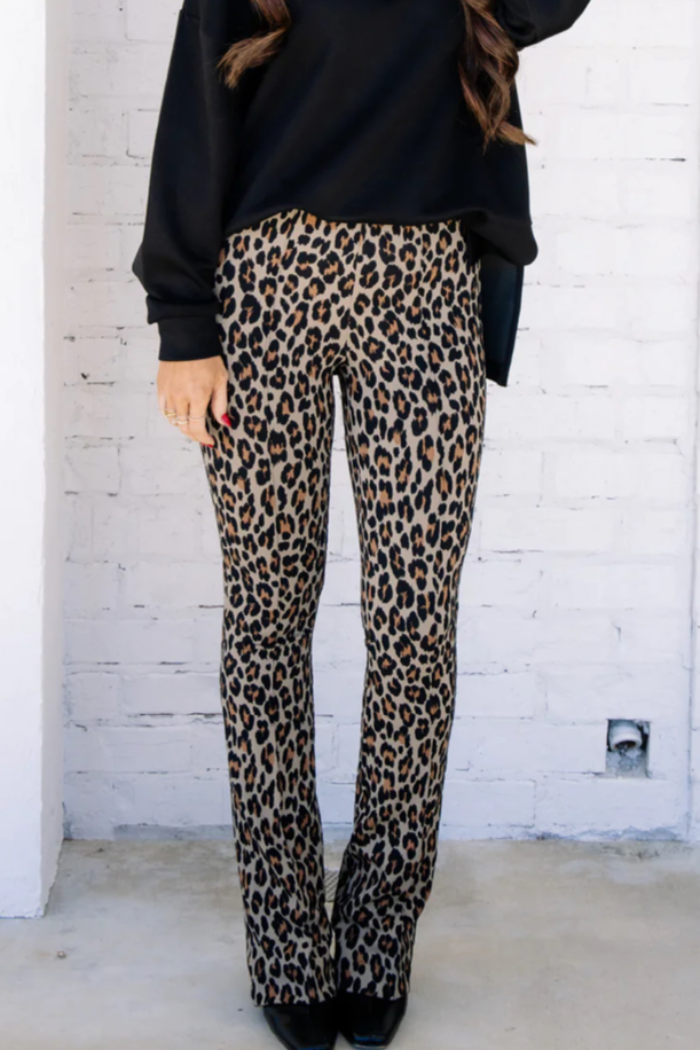 Spanx Ponte Jacquard Brown Leopard Small Flares