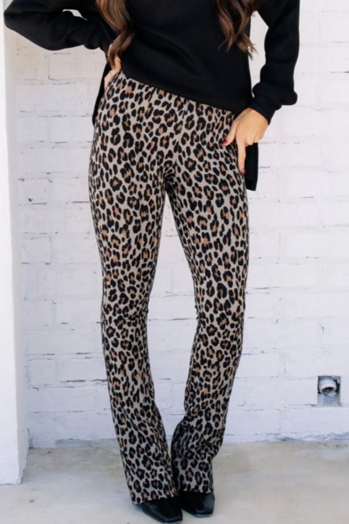 Spanx Ponte Jacquard Brown Leopard Small Flares