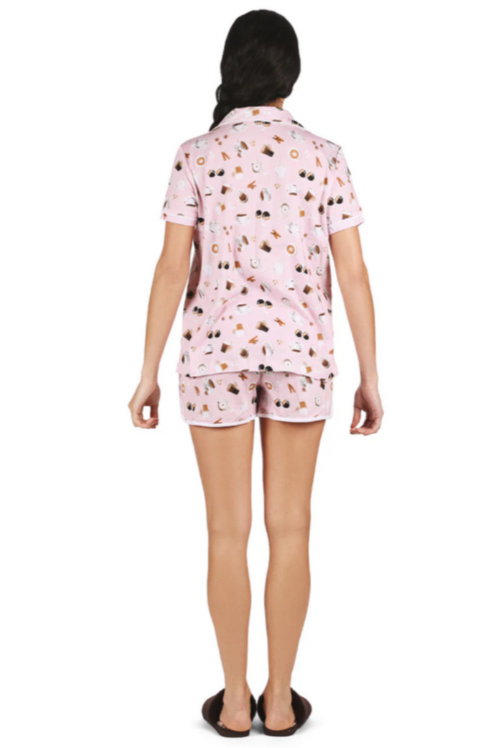 Women's Coffee Lovers Notch Collar Cotton Blend Pajama Set