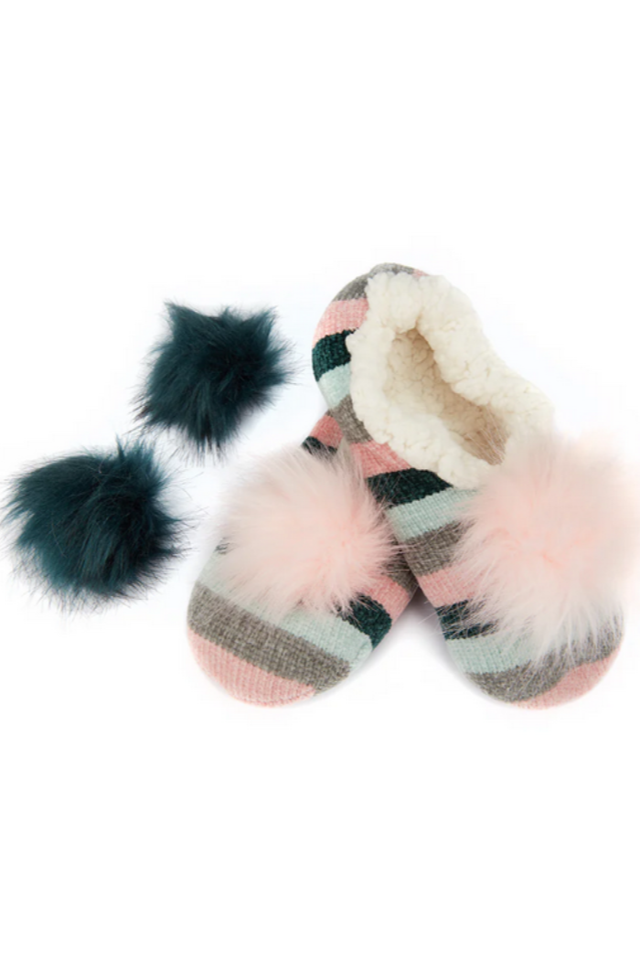 Stripe Chenille Interchangeable Pom Pom Slippers
