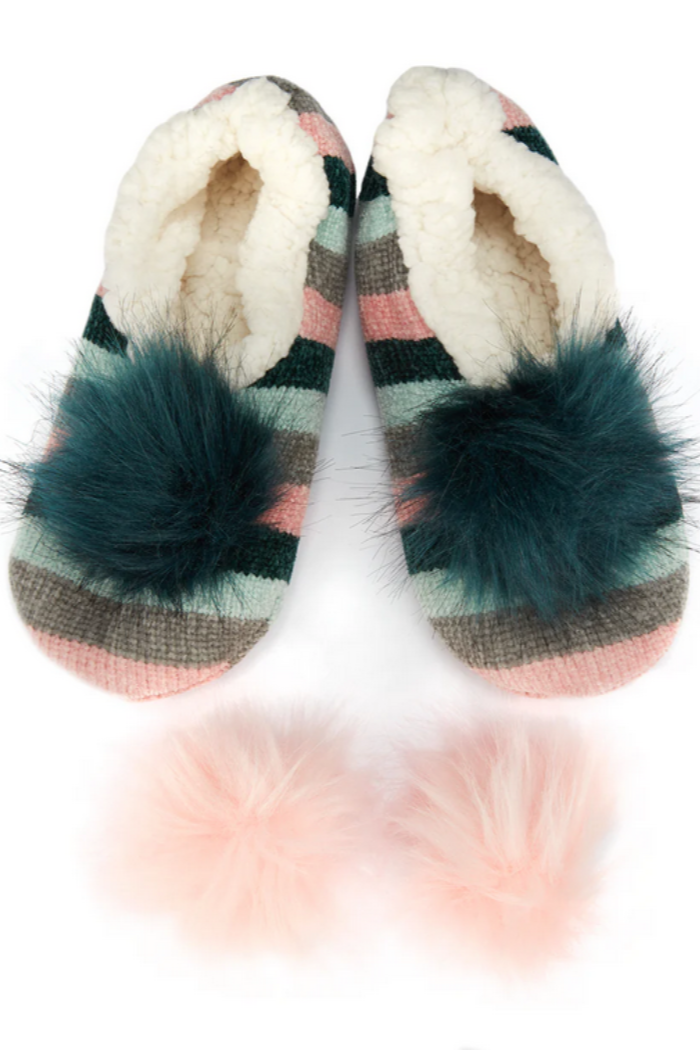 Stripe Chenille Interchangeable Pom Pom Slippers