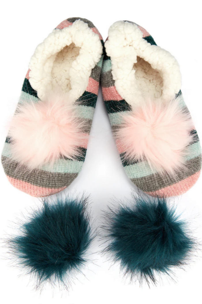 Stripe Chenille Interchangeable Pom Pom Slippers