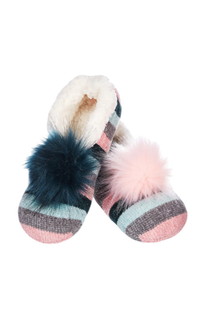 Stripe Chenille Interchangeable Pom Pom Slippers