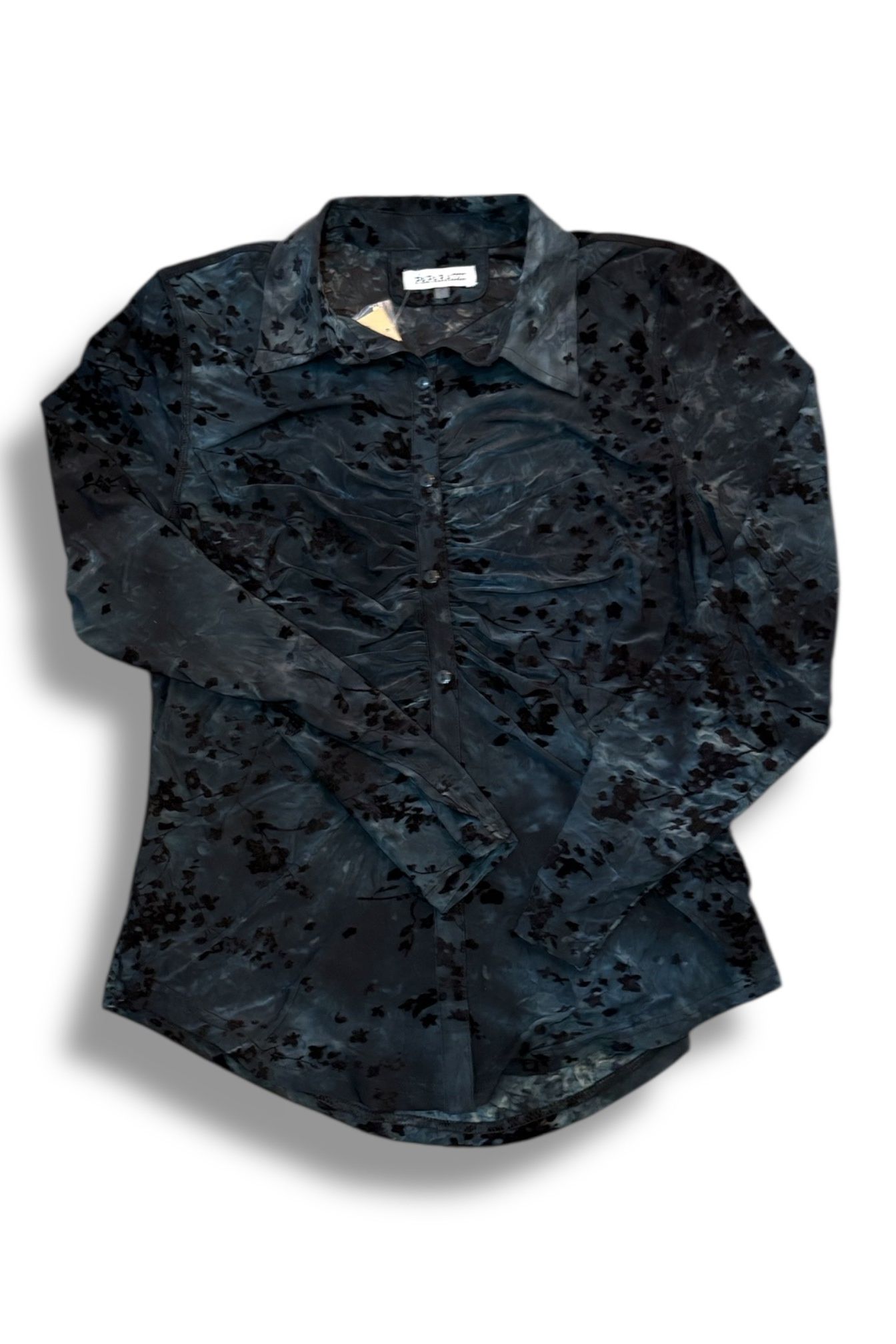 Velvet Flocked Ruched Blouse