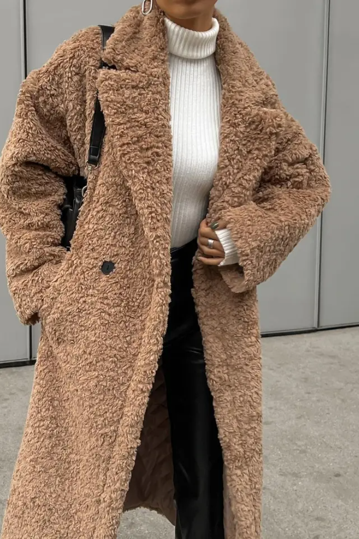 Lapel Plush Fleece Trench Coat
