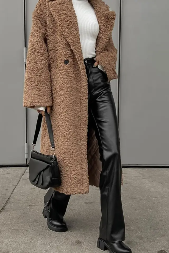 Lapel Plush Fleece Trench Coat