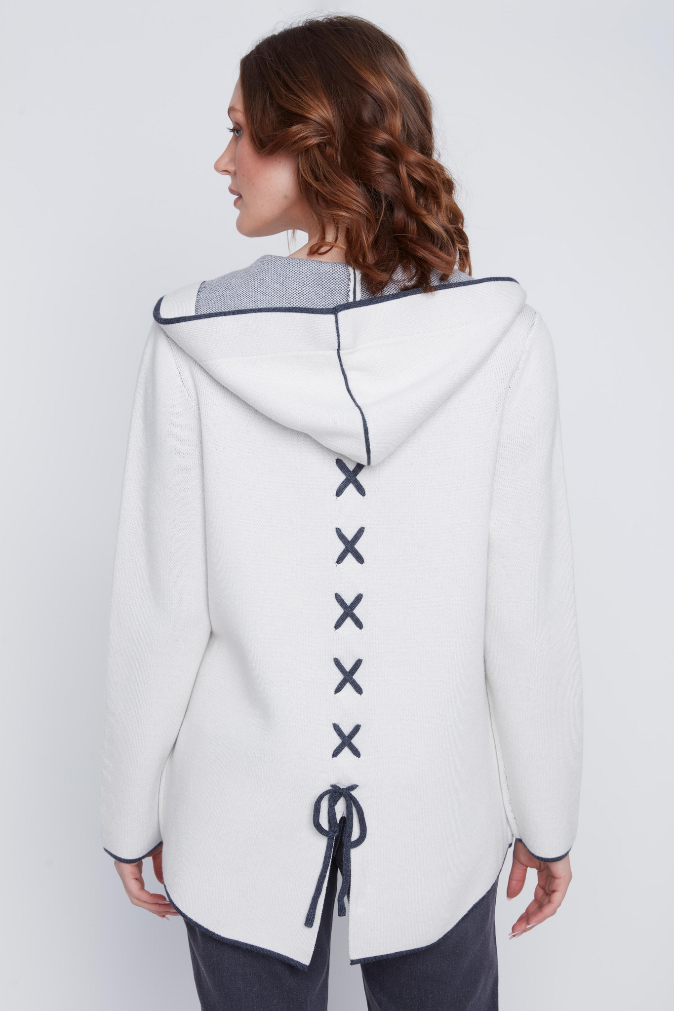 Hooded Sweater Jacket with Contrast Stitching