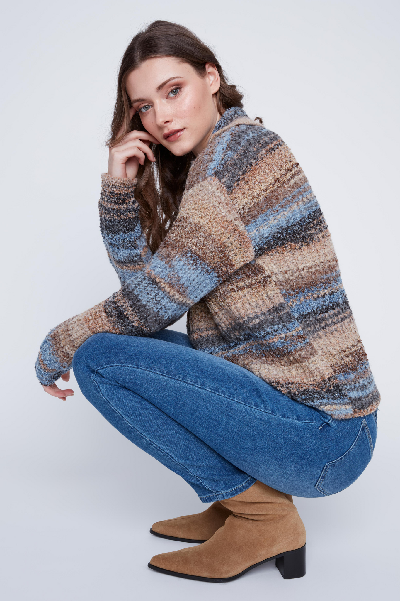 Fuzzy V Neck Collar Hoodie