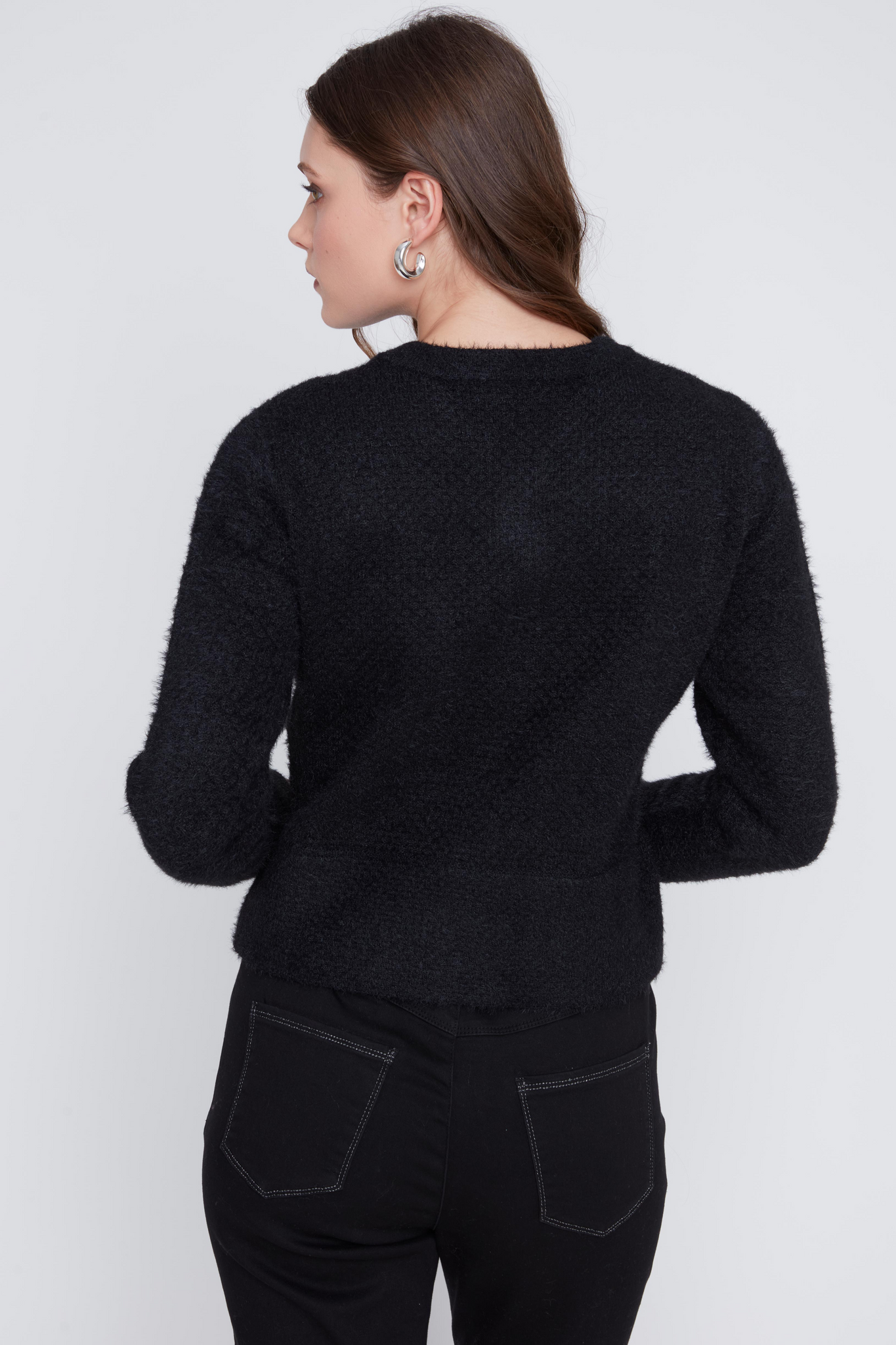 Fuzzy Blinged Out Button-Up Cardigan