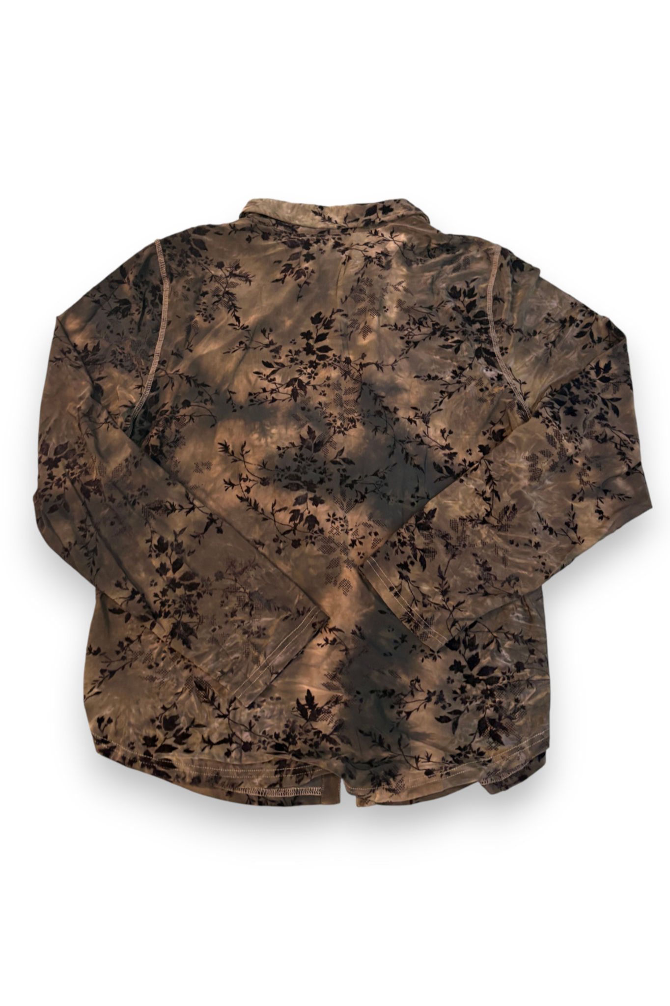 Flocked Ruched Button-Up Blouse