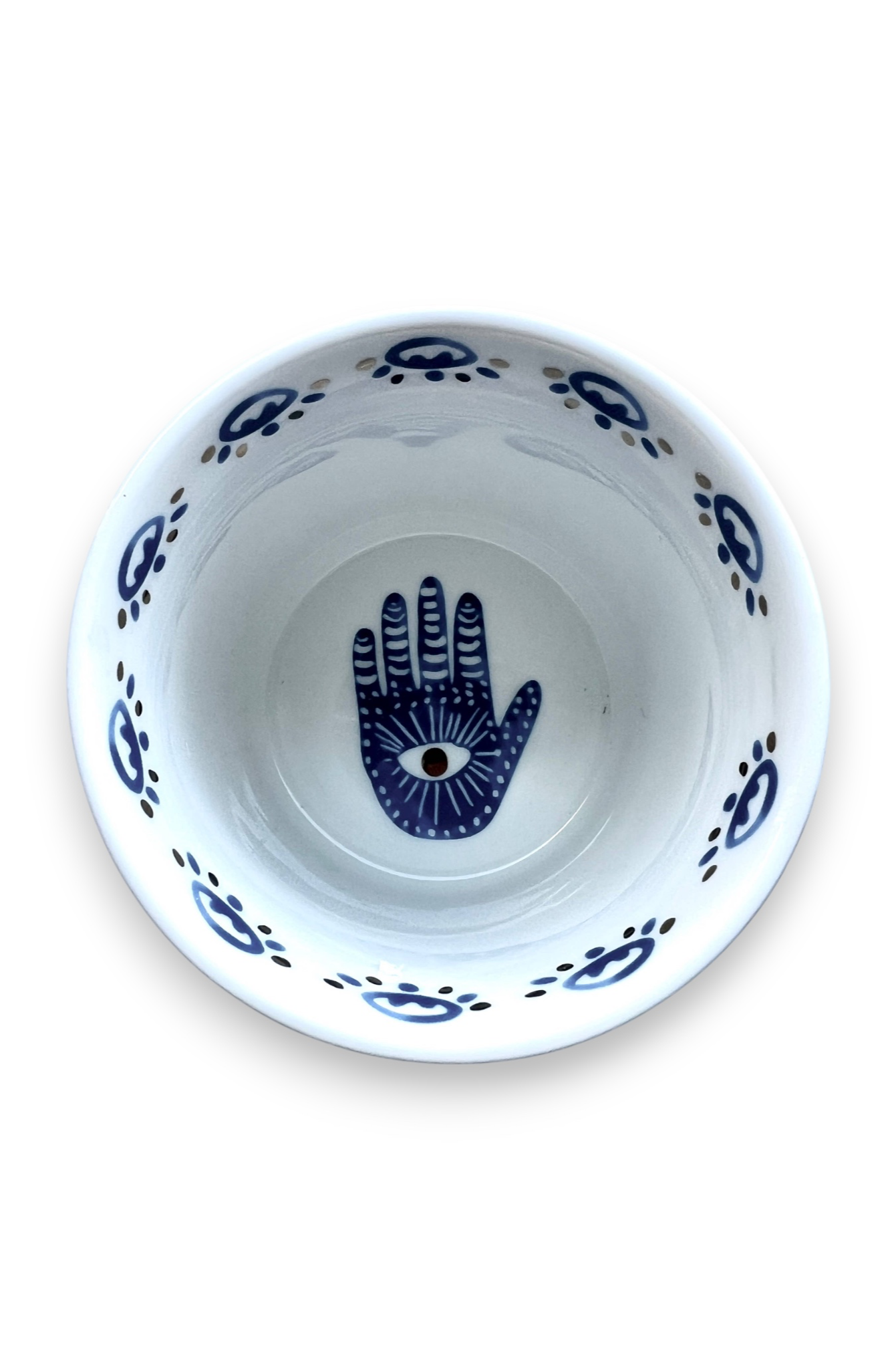 Gold, Blue, & White Ceramic Hamsa Candle