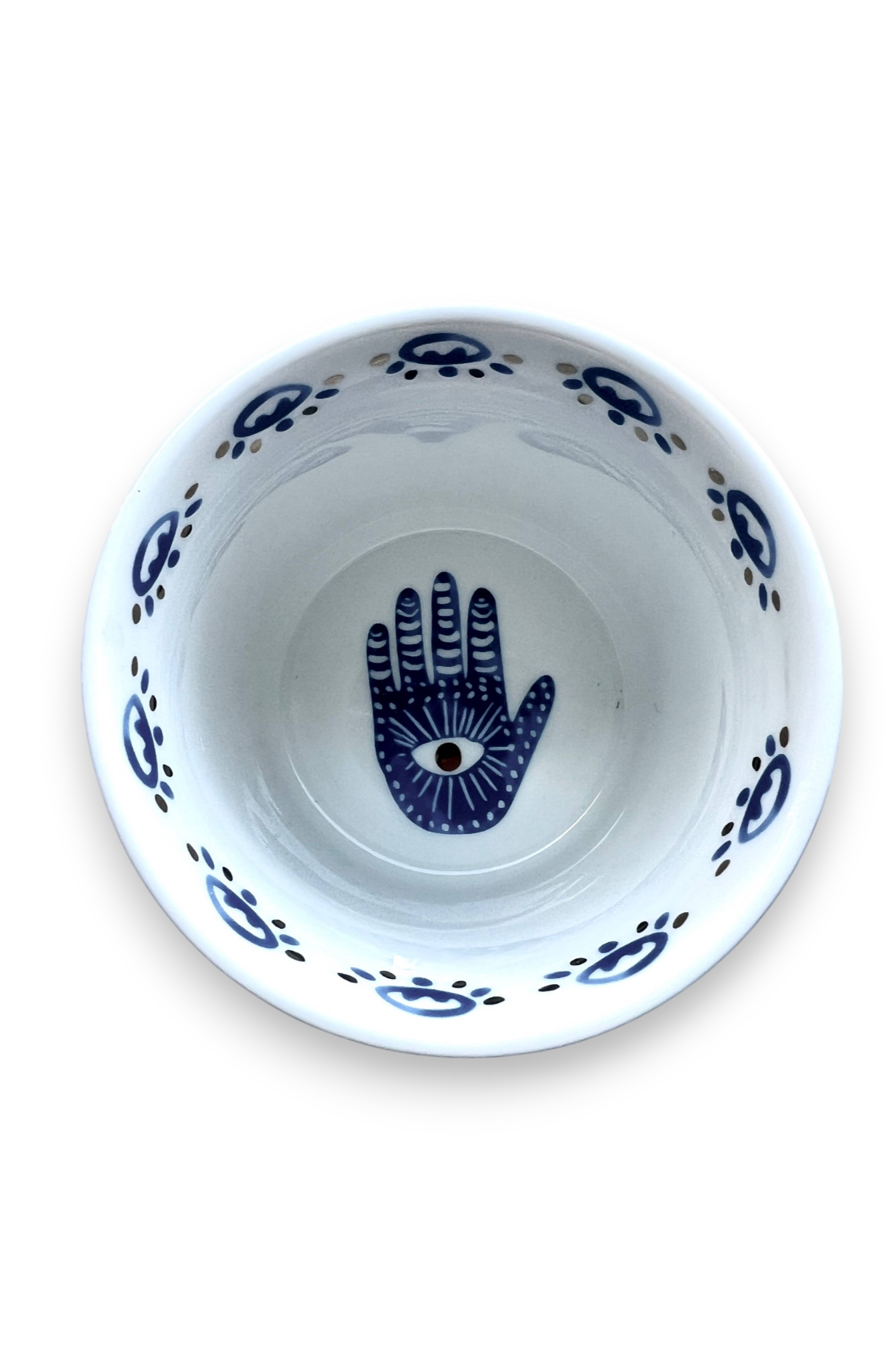 Gold, Blue, & White Ceramic Hamsa Candle