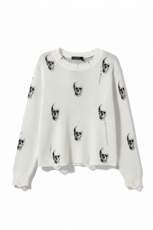 White Woven Sweater with Black Skulls – Gisele Tune Clothing