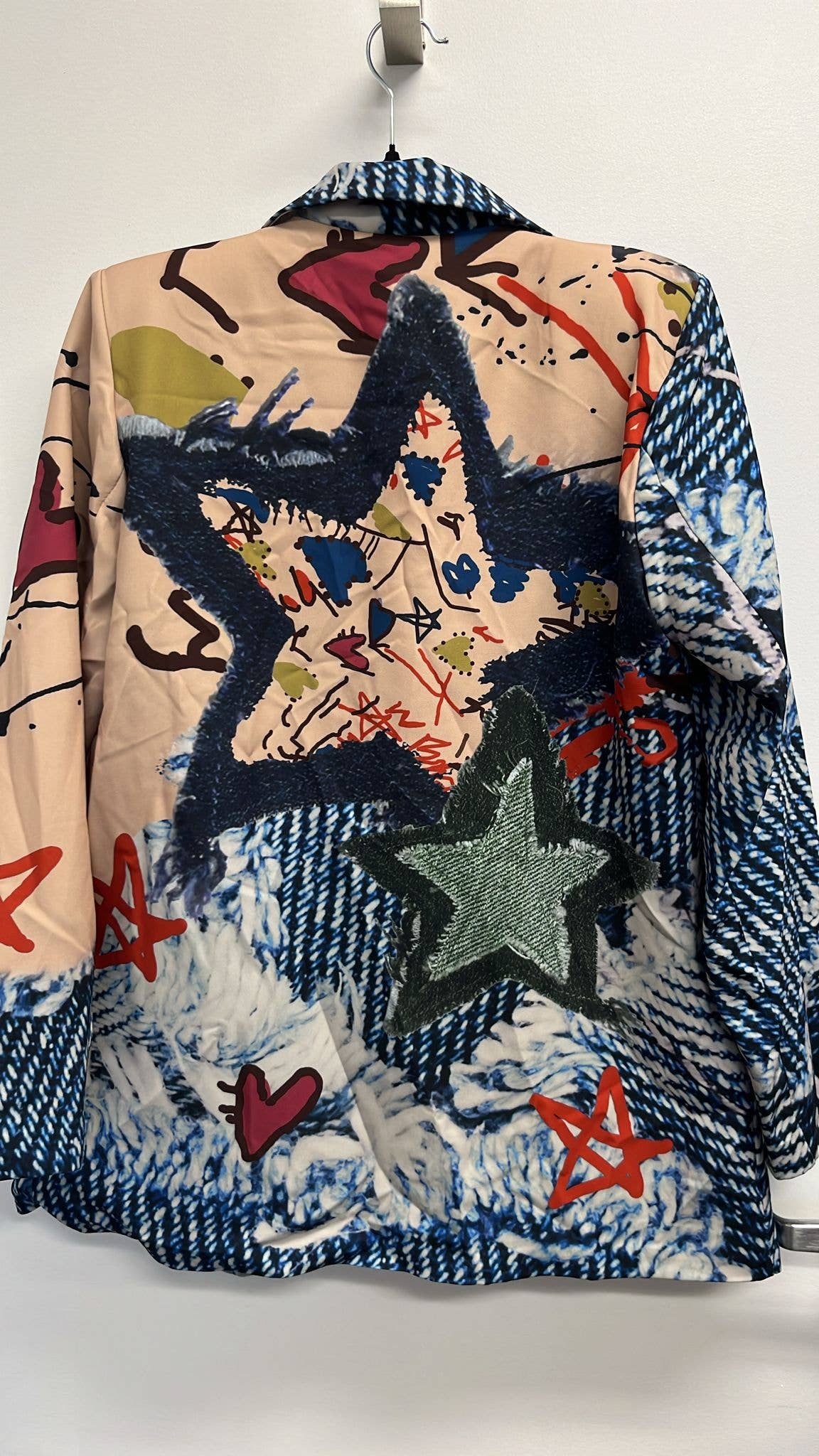 BLADG One Size Artistic Denim Graffiti Blazer LOOWIE