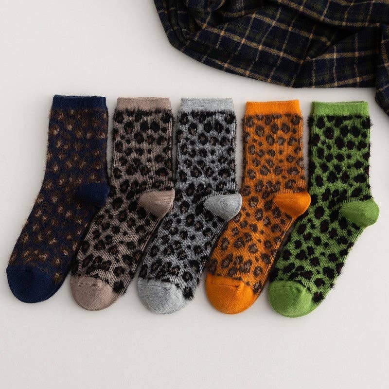 Leopard Print Lightweight Thick Sock(A Set Of Five Pairs)