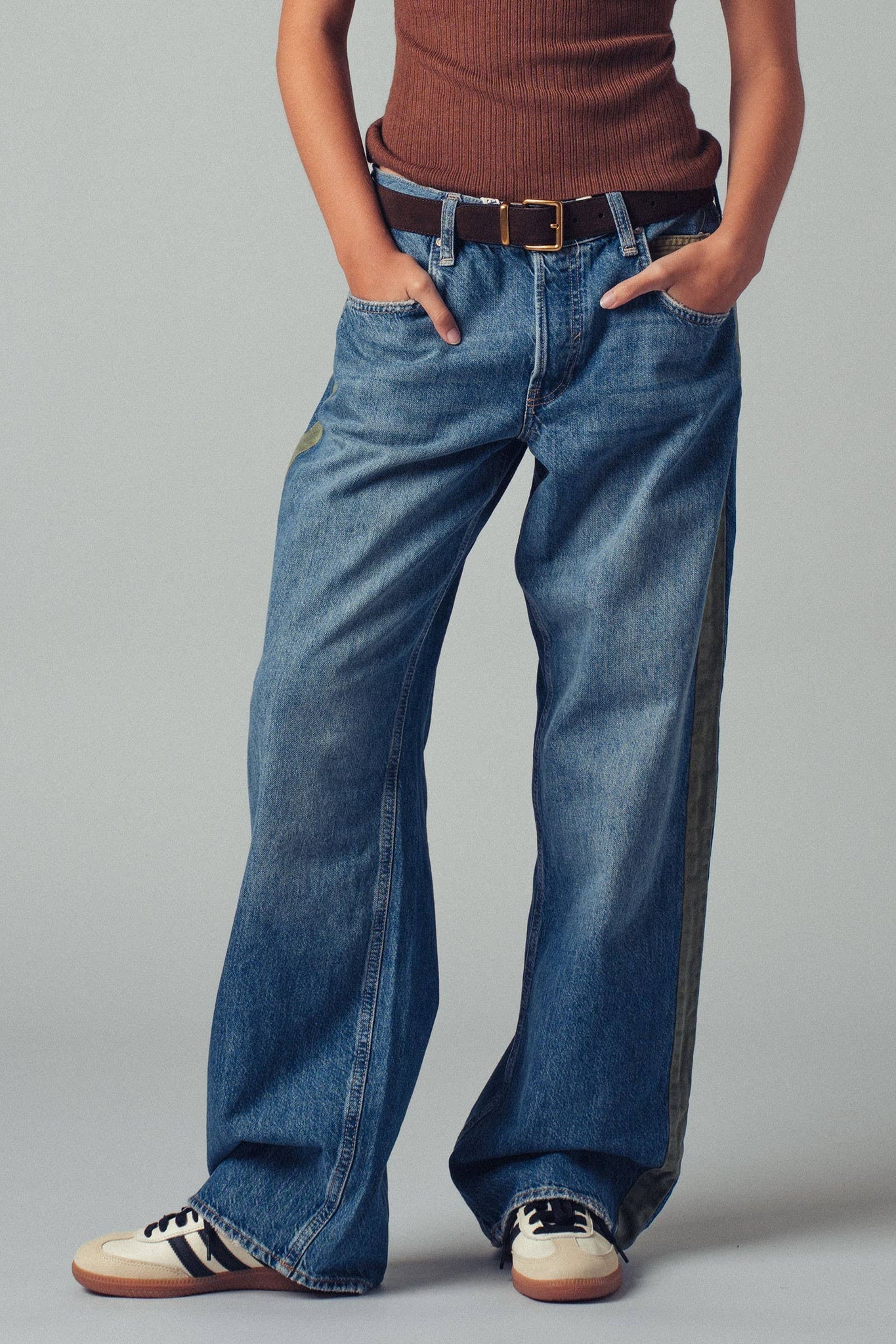 Wide-Leg Utility Stripe Denim Jeans