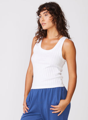 Farmboy Rib Double Scoop Tank in White