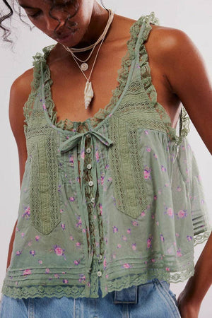 Ladies V-Neck String Tie Lace Cami Top