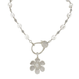 Katie Pearl Clasp Diamond Necklace Pave Clasp  Flower Charm