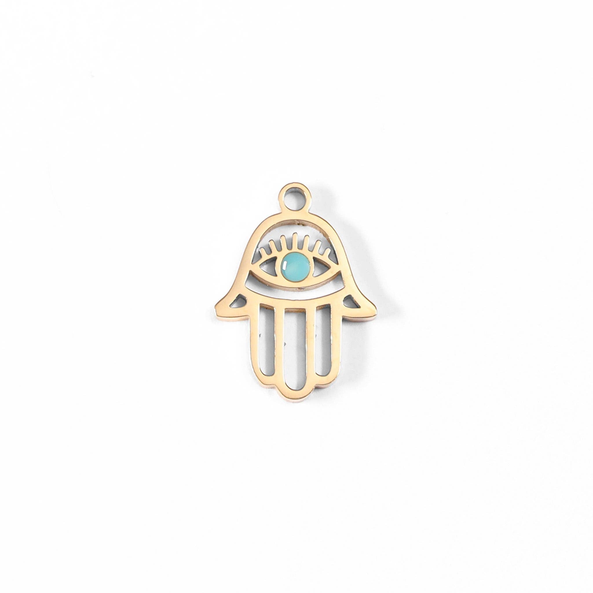 18K Gold Stainless Steel Hamsa Hand Evil Eye Charm