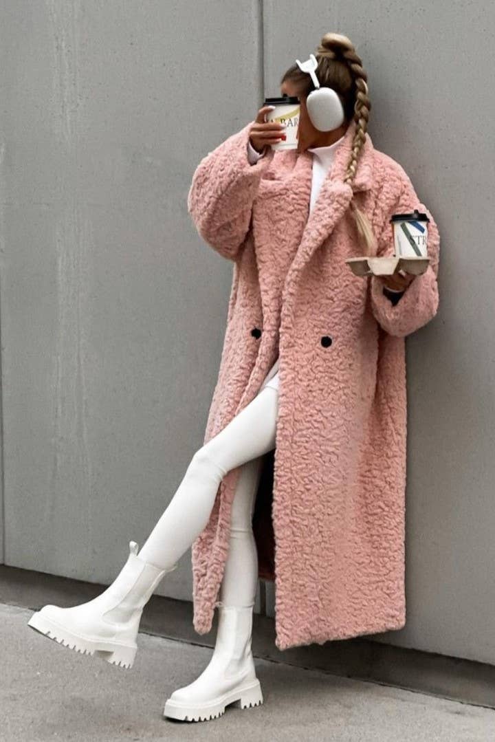 Lapel Plush Fleece Trench Coat