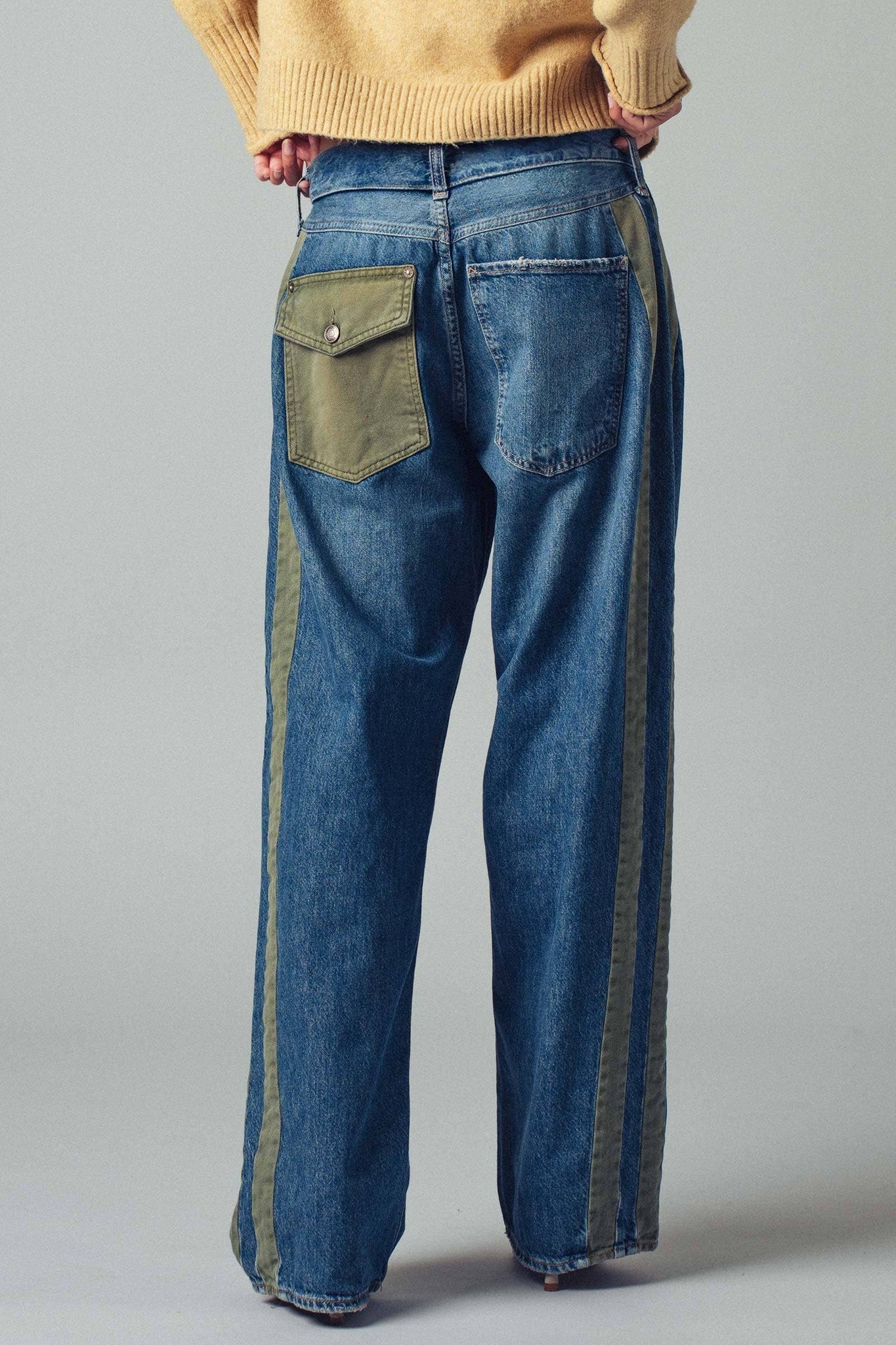 Wide-Leg Utility Stripe Denim Jeans