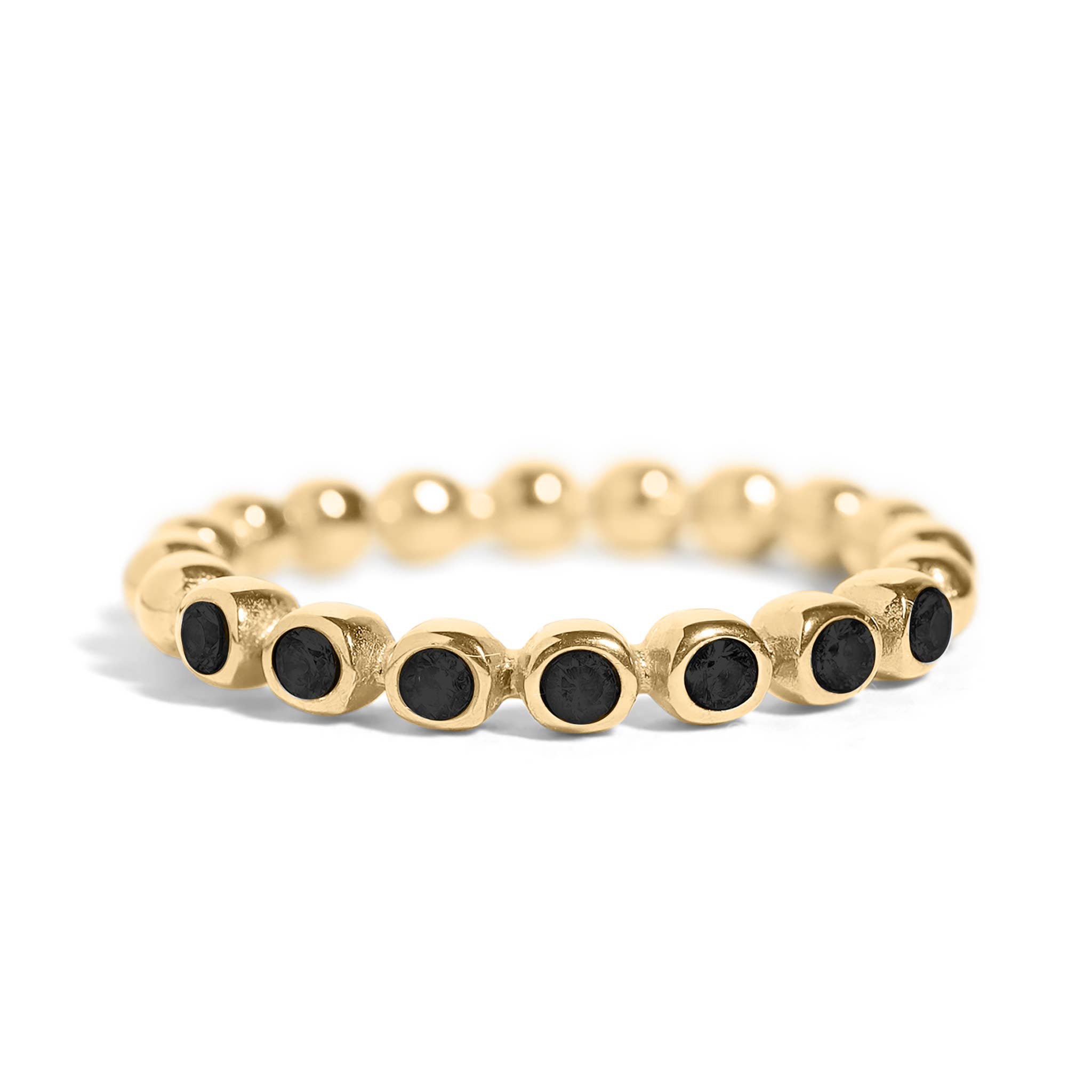 18k Gold PVD Coated Beaded Stainless Steel CZ Stacking Ring