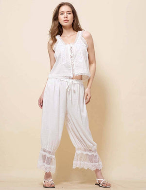 Ladies V-Neck String Tie Lace Cami Top
