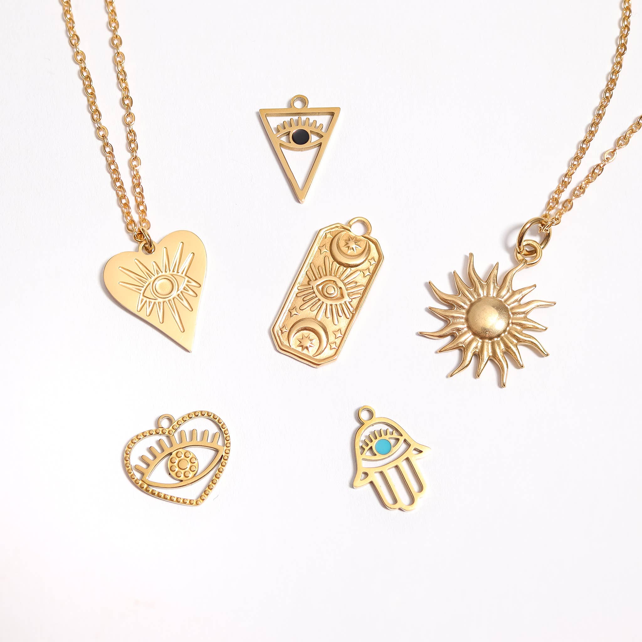 18K Gold Stainless Steel Hamsa Hand Evil Eye Charm
